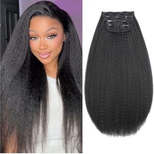 Yaki Straight Clip Ins Synthetic Hair Extensions 16Inch 4pcs/set Natural Black